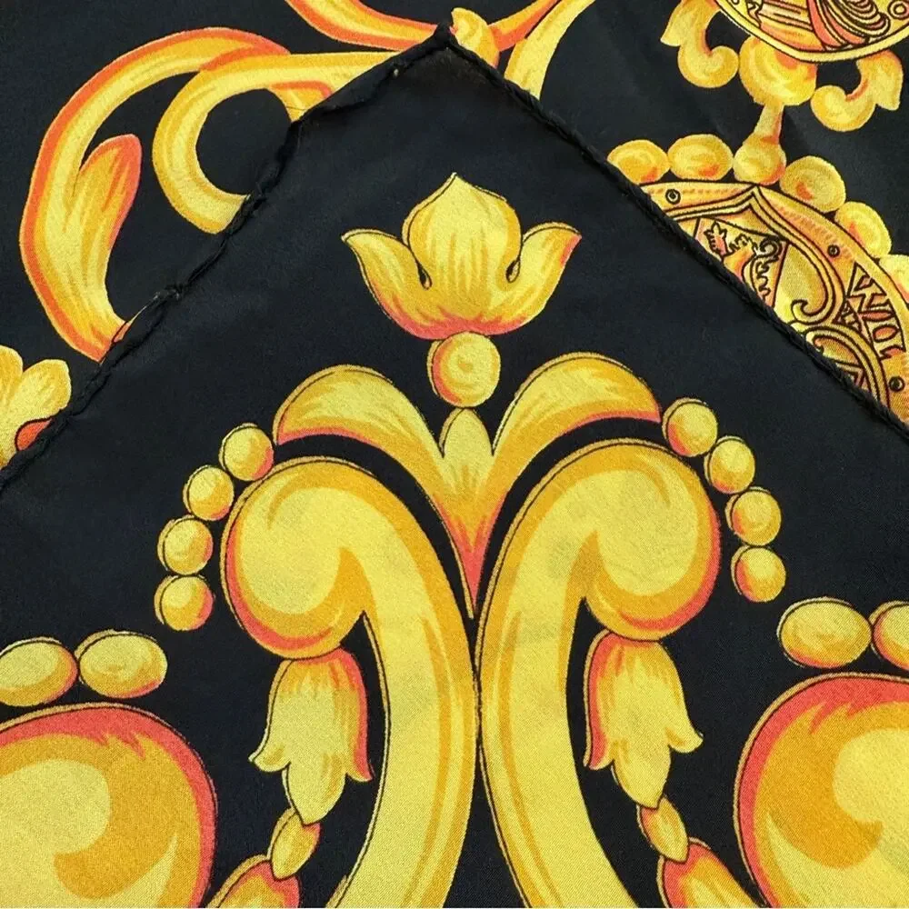 Escada Baroque Gold Black Silk Scarf 34”x35”